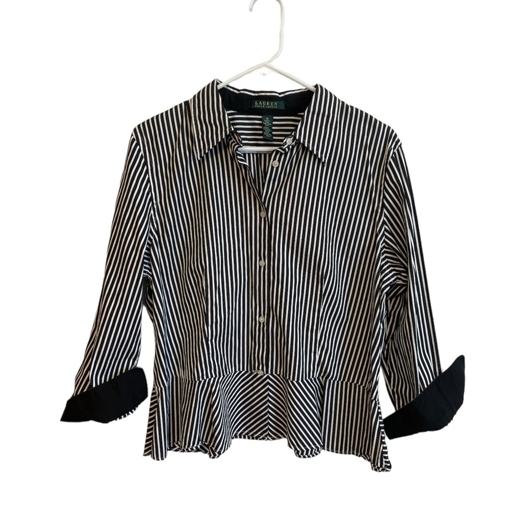 Lauren Ralph Lauren Striped Black/White Peplum Blouse size 16
